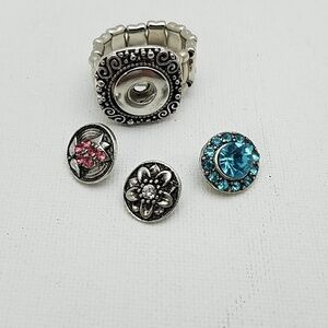 Snap It Exspanble Ring 3 Charms Set Silver Tone